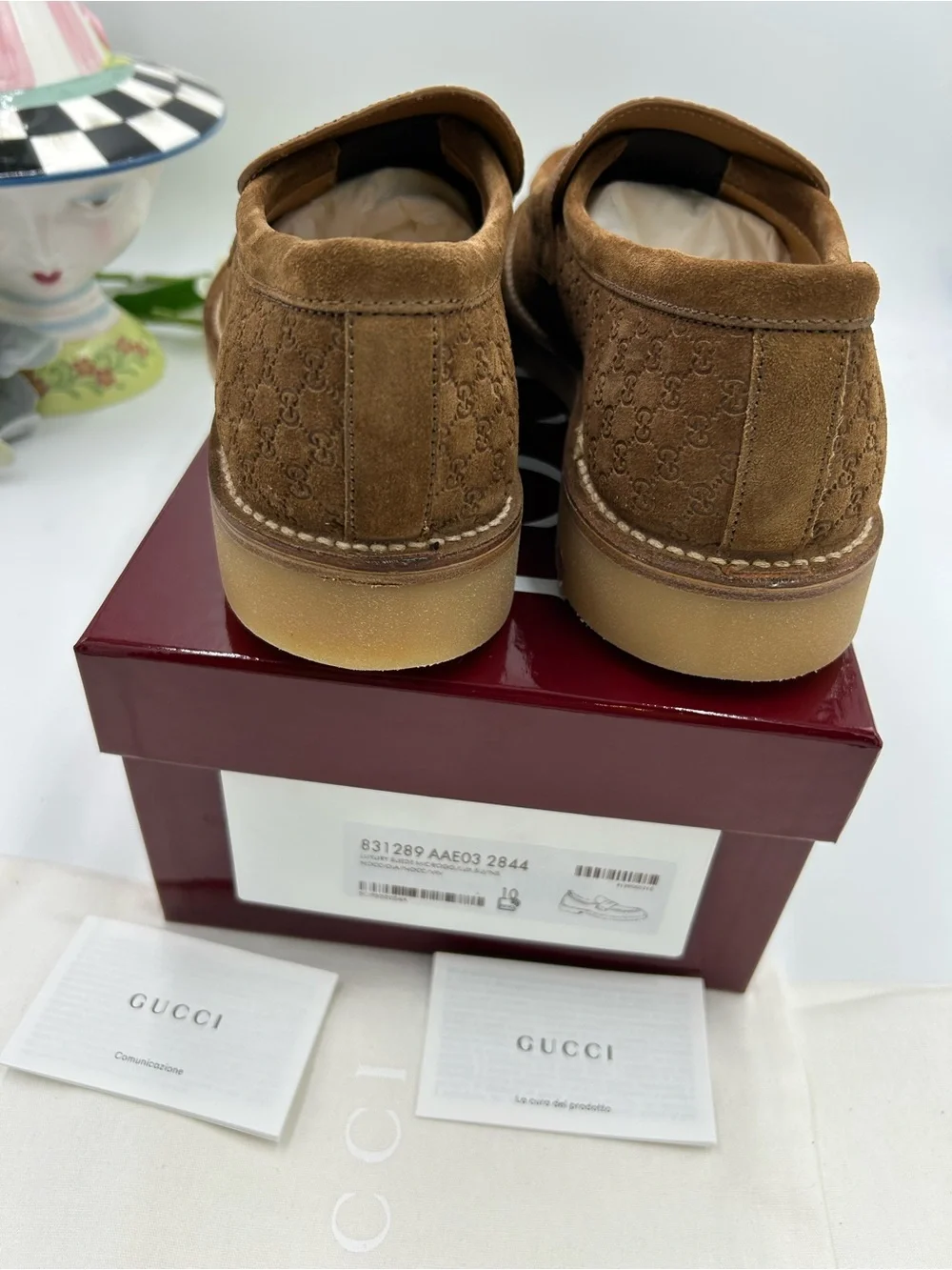 Men's Gucci suede GG monogram web loafers size 10 fits 10.5 US made in Italy